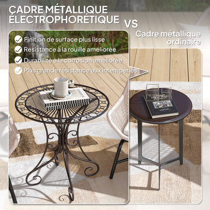 Round Garden Table Ø 85 cm, Metal Frame Terrace Table, 50 kg Load Capacity, for Indoor and Outdoor Use, for Balcony, Porch, Brown