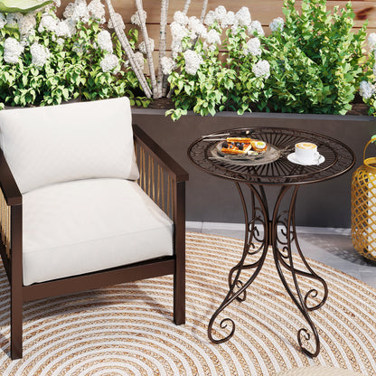 Round Garden Table Ø 85 cm, Metal Frame Terrace Table, 50 kg Load Capacity, for Indoor and Outdoor Use, for Balcony, Porch, Brown