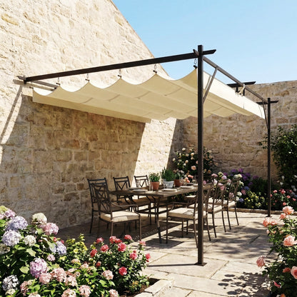 4 x 3 m (approx. 13 x 9.8 ft) Wall-Mounted Garden Pergola with Retractable Roof, UPF30+ Protection, Drainage Holes & Metal Frame — Cream