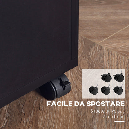 Multifunctional Office Cabinet with 360° Wheels, for Printers and Files, in Black Wood 100x40x71cm