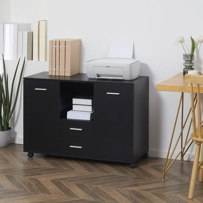 Multifunctional Office Cabinet with 360° Wheels, for Printers and Files, in Black Wood 100x40x71cm