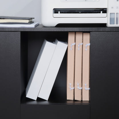 Multifunctional Office Cabinet with 360° Wheels, for Printers and Files, in Black Wood 100x40x71cm