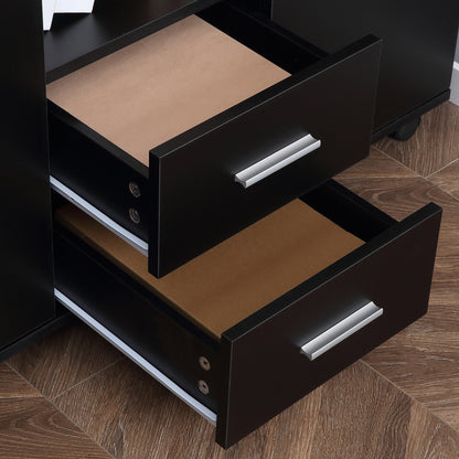 Multifunctional Office Cabinet with 360° Wheels, for Printers and Files, in Black Wood 100x40x71cm