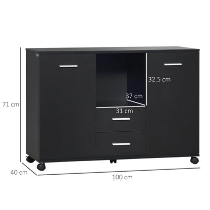 Multifunctional Office Cabinet with 360° Wheels, for Printers and Files, in Black Wood 100x40x71cm