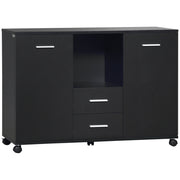 Multifunctional Office Cabinet with 360° Wheels, for Printers and Files, in Black Wood 100x40x71cm
