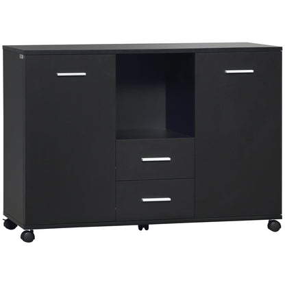 Multifunctional Office Cabinet with 360° Wheels, for Printers and Files, in Black Wood 100x40x71cm