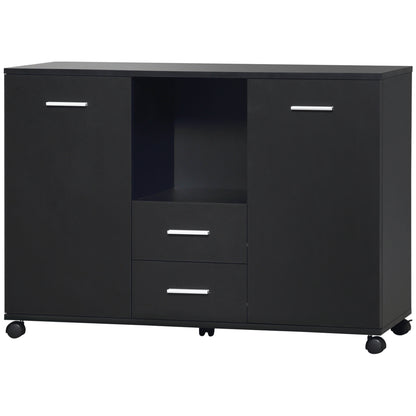 Multifunctional Office Cabinet with 360° Wheels, for Printers and Files, in Black Wood 100x40x71cm