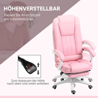 Office Chair Executive Chair with Footrest, Reclining Desk Chair with Wheels, Height Adjustable Swivel Chair, Computer Chair for Office, Faux Leather, Pink