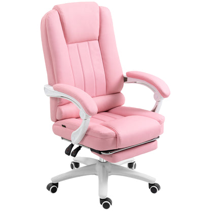 Office Chair Executive Chair with Footrest, Reclining Desk Chair with Wheels, Height Adjustable Swivel Chair, Computer Chair for Office, Faux Leather, Pink