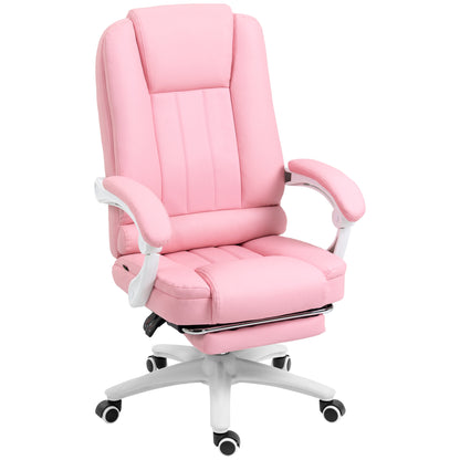 Office Chair Executive Chair with Footrest, Reclining Desk Chair with Wheels, Height Adjustable Swivel Chair, Computer Chair for Office, Faux Leather, Pink