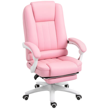 Office Chair Executive Chair with Footrest, Reclining Desk Chair with Wheels, Height Adjustable Swivel Chair, Computer Chair for Office, Faux Leather, Pink