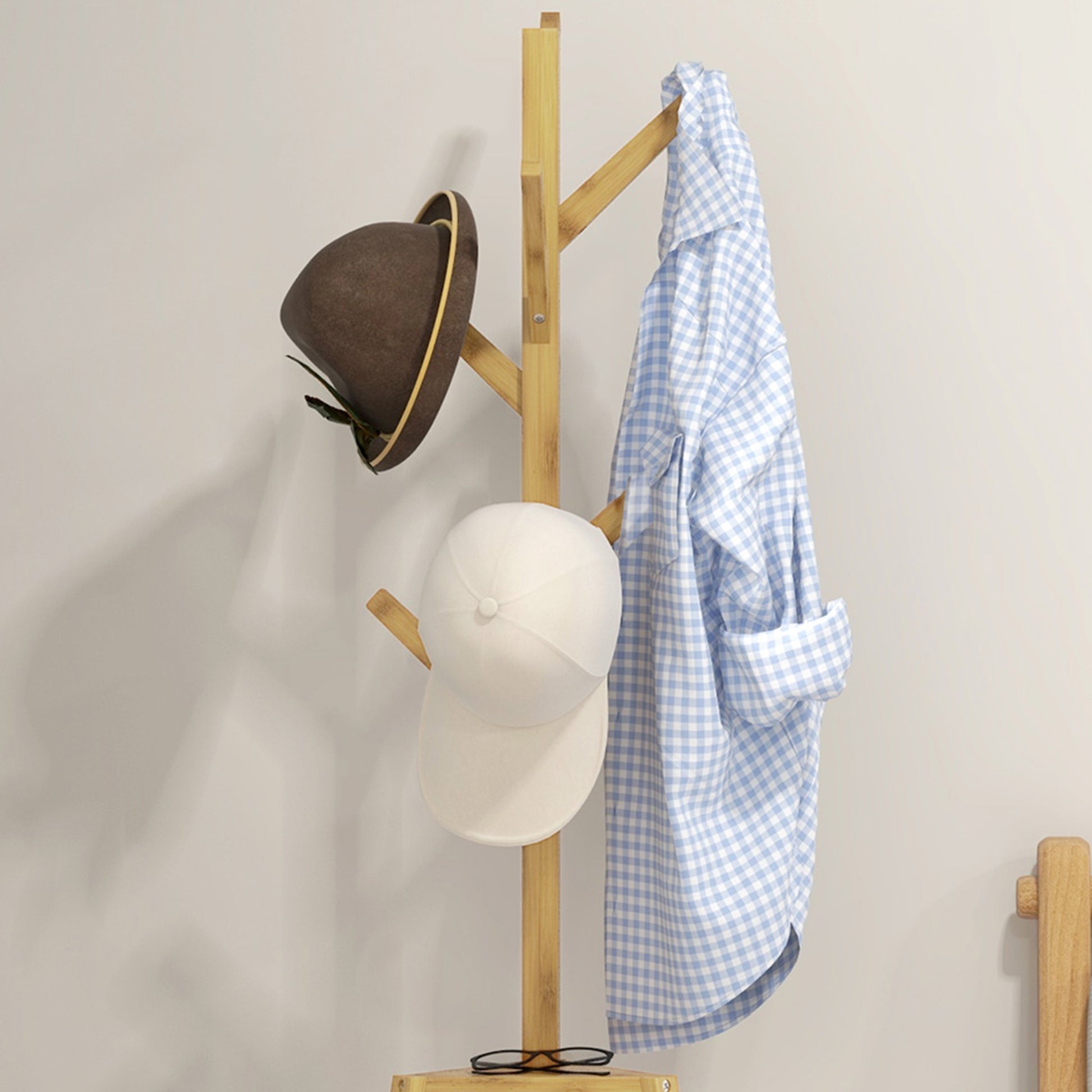Bamboo Wood Coat Rack Stand, Clothes Hanger with 8 Hooks, 3 Shelves, Wardrobe, 46 x 46 x 175 cm, Entryway Furniture for Clothes, Hats, Entry, Natural