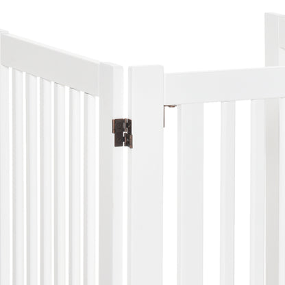 Wooden Dog Gate 61x30 inches Pet Fence Foldable 3 Panels with 1 Door and Support Legs for Hallway Stairway White