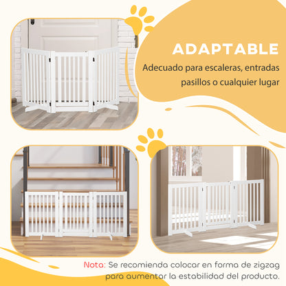 Wooden Dog Gate 61x30 inches Pet Fence Foldable 3 Panels with 1 Door and Support Legs for Hallway Stairway White