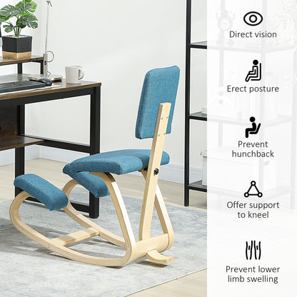 Ergonomic Kneeling Chair with Backrest — Birch Wood Office & Meditation Stool (Dark Blue)