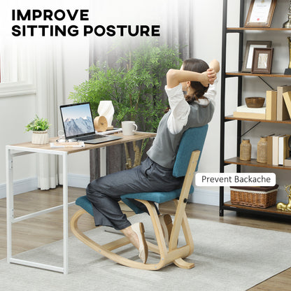 Ergonomic Kneeling Chair with Backrest — Birch Wood Office & Meditation Stool (Dark Blue)