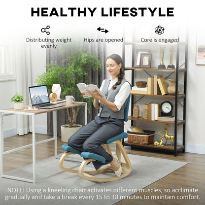 Ergonomic Kneeling Chair with Backrest — Birch Wood Office & Meditation Stool (Dark Blue)