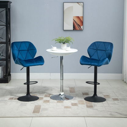 Set of 2 Swivel Bar Stools with Adjustable Height, Velvet Upholstery and Round Base, 51.5x57.5x93-114.5cm, Blue