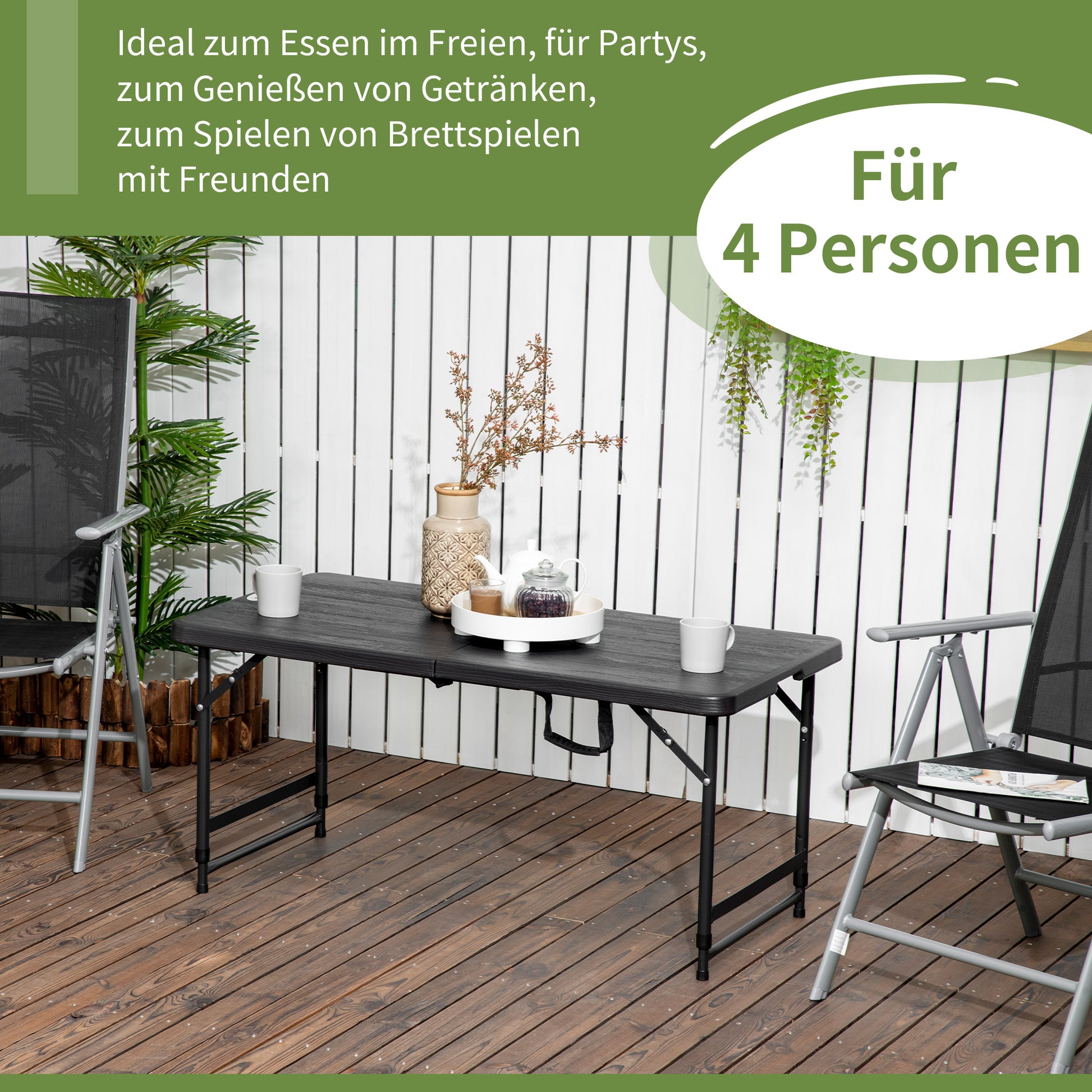 Folding Outdoor Table Plastic 118 x 60 x 74 cm Weatherproof Folding Table, Non-Slip Buffet Table Camping Table Balcony Table Patio Table Outdoor Dining Table for Garden, Patio, Balcony Black