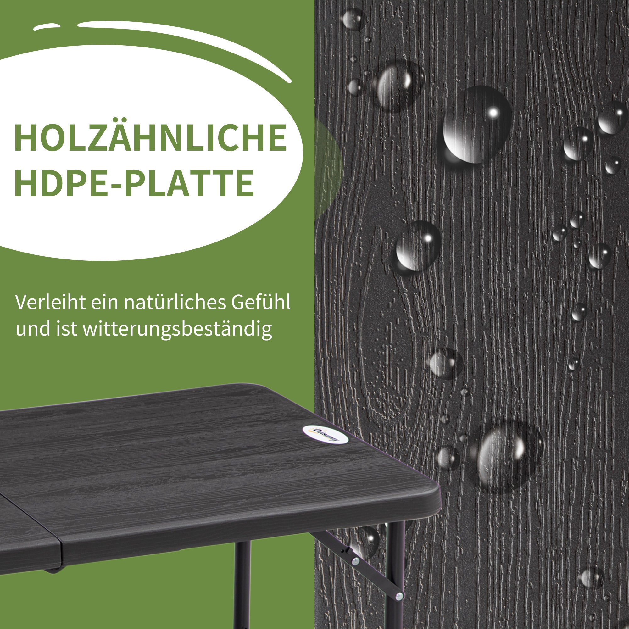 Folding Outdoor Table Plastic 118 x 60 x 74 cm Weatherproof Folding Table, Non-Slip Buffet Table Camping Table Balcony Table Patio Table Outdoor Dining Table for Garden, Patio, Balcony Black