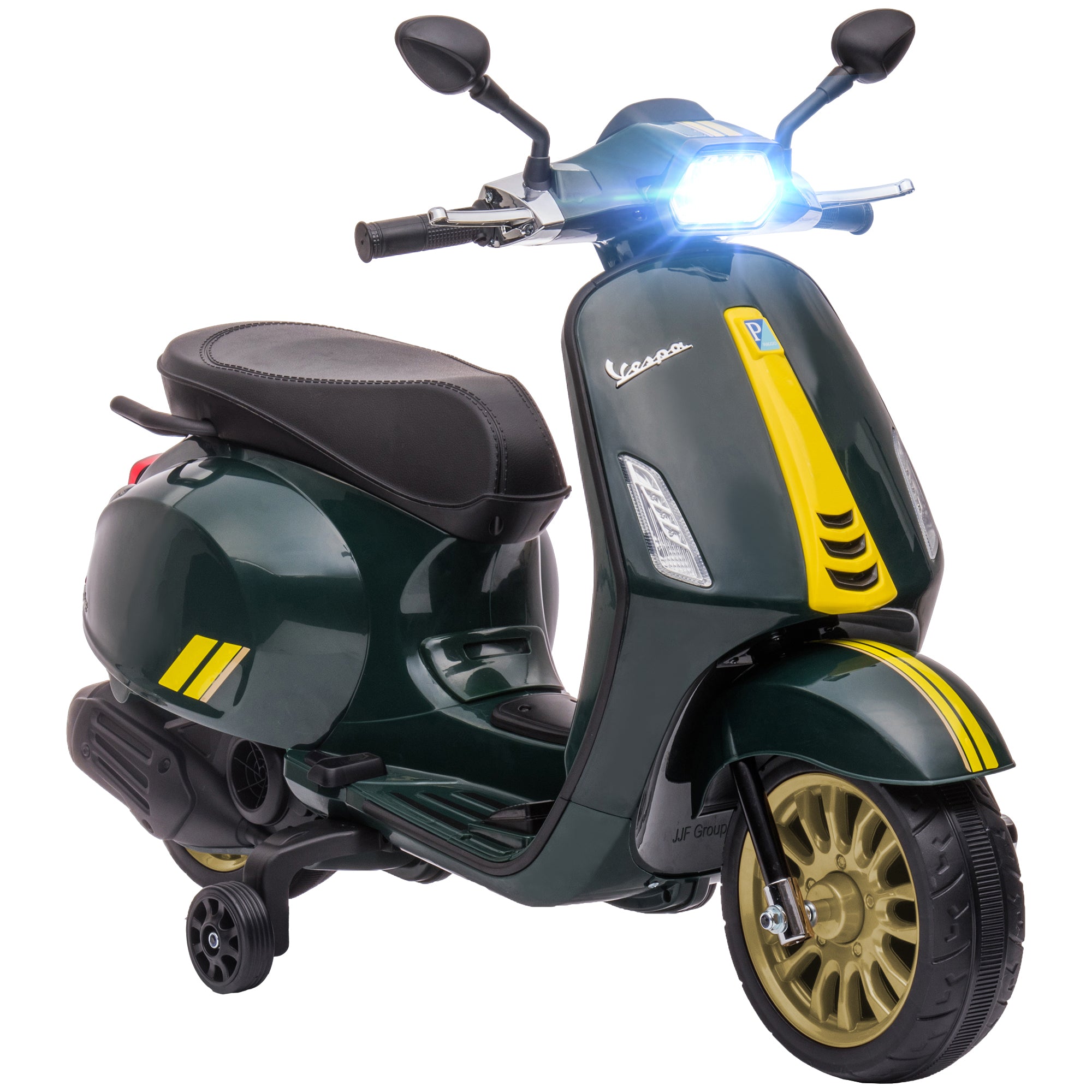 Kids' Electric Vespa Scooter 6V Electric Motorcycle for Kids 3-6 Years old dim. 107L x 47W x 73H cm MP3 Music USB Port FM Radio Headlight 2 Drive Wheels - Green