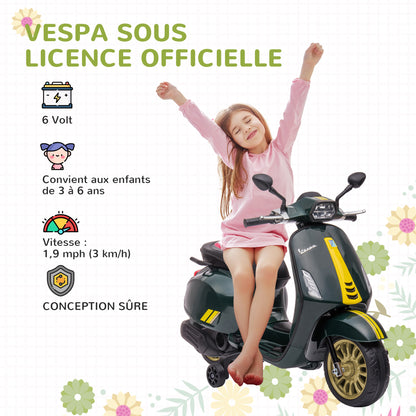 Kids' Electric Vespa Scooter 6V Electric Motorcycle for Kids 3-6 Years old dim. 107L x 47W x 73H cm MP3 Music USB Port FM Radio Headlight 2 Drive Wheels - Green