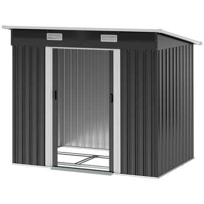 Metal Garden Shed 2.3 m² 207 x 130 x 182 cm Tool Shed with Pent Roof Window Foundation Sliding Doors Weatherproof Outdoor Garden Shed for Backyard Black