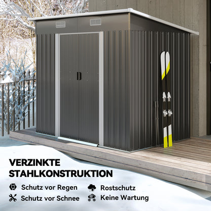 Metal Garden Shed 2.3 m² 207 x 130 x 182 cm Tool Shed with Pent Roof Window Foundation Sliding Doors Weatherproof Outdoor Garden Shed for Backyard Black