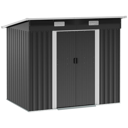Metal Garden Shed 2.3 m² 207 x 130 x 182 cm Tool Shed with Pent Roof Window Foundation Sliding Doors Weatherproof Outdoor Garden Shed for Backyard Black
