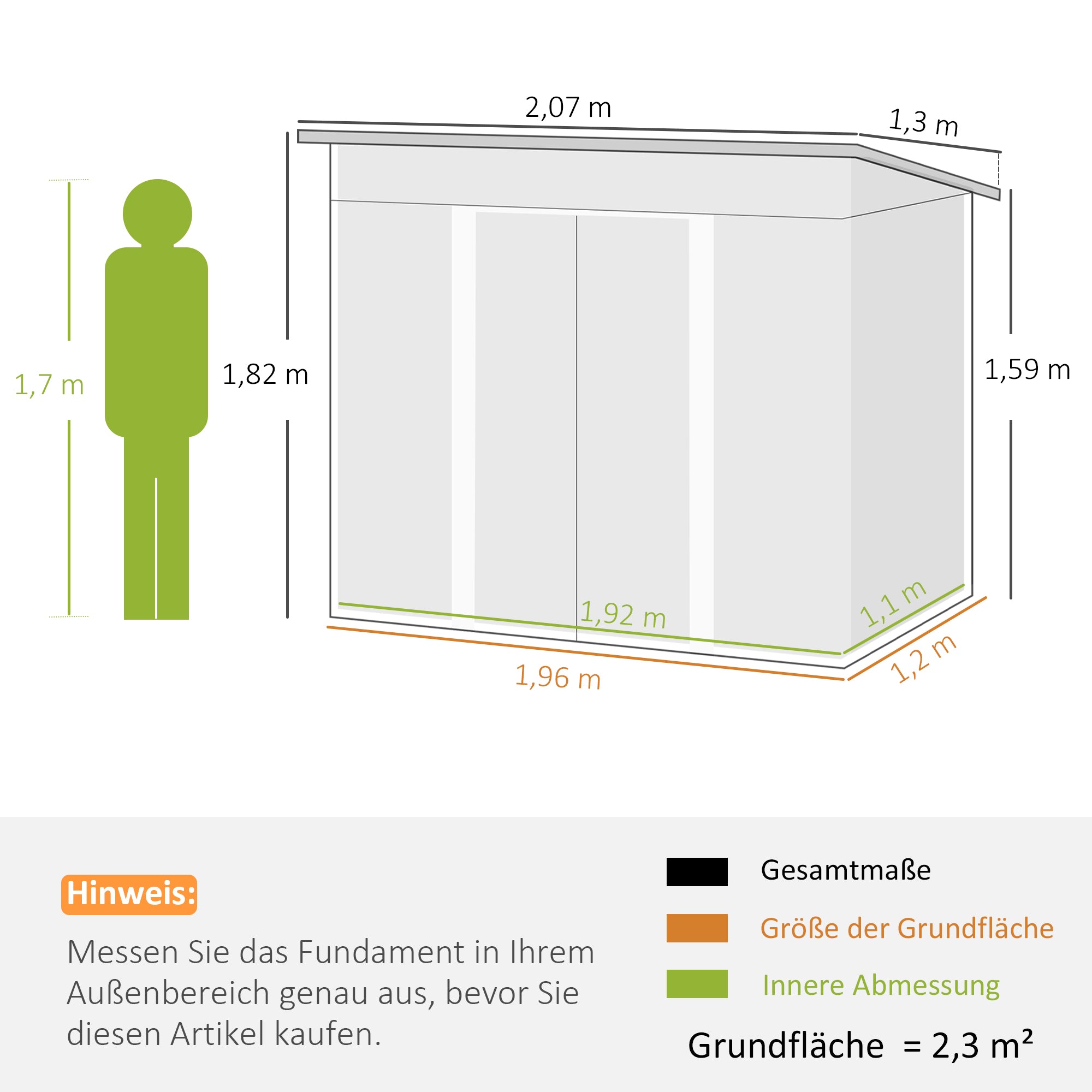 Metal Garden Shed 2.3 m² 207 x 130 x 182 cm Tool Shed with Pent Roof Window Foundation Sliding Doors Weatherproof Outdoor Garden Shed for Backyard Black