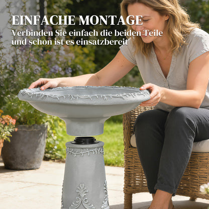 Resin Stone-Look Bird Bath, 20 in (51 cm) — Freestanding Garden Feeder & Bath, Gray