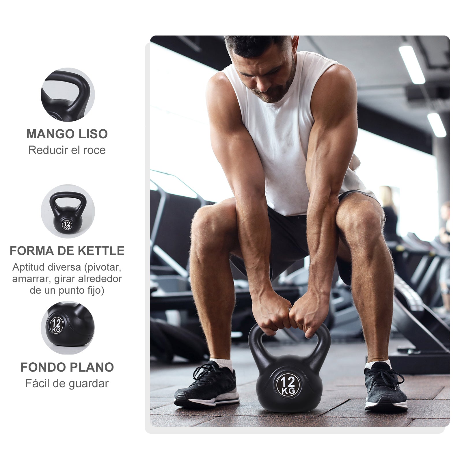 12 kg Kettlebell Fitness Sand Filled Russian Weight with Wide Non-Slip Handle for Home and Gym Exercise and Training 27x21x31 cm Black