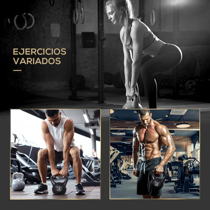 12 kg Kettlebell Fitness Sand Filled Russian Weight with Wide Non-Slip Handle for Home and Gym Exercise and Training 27x21x31 cm Black