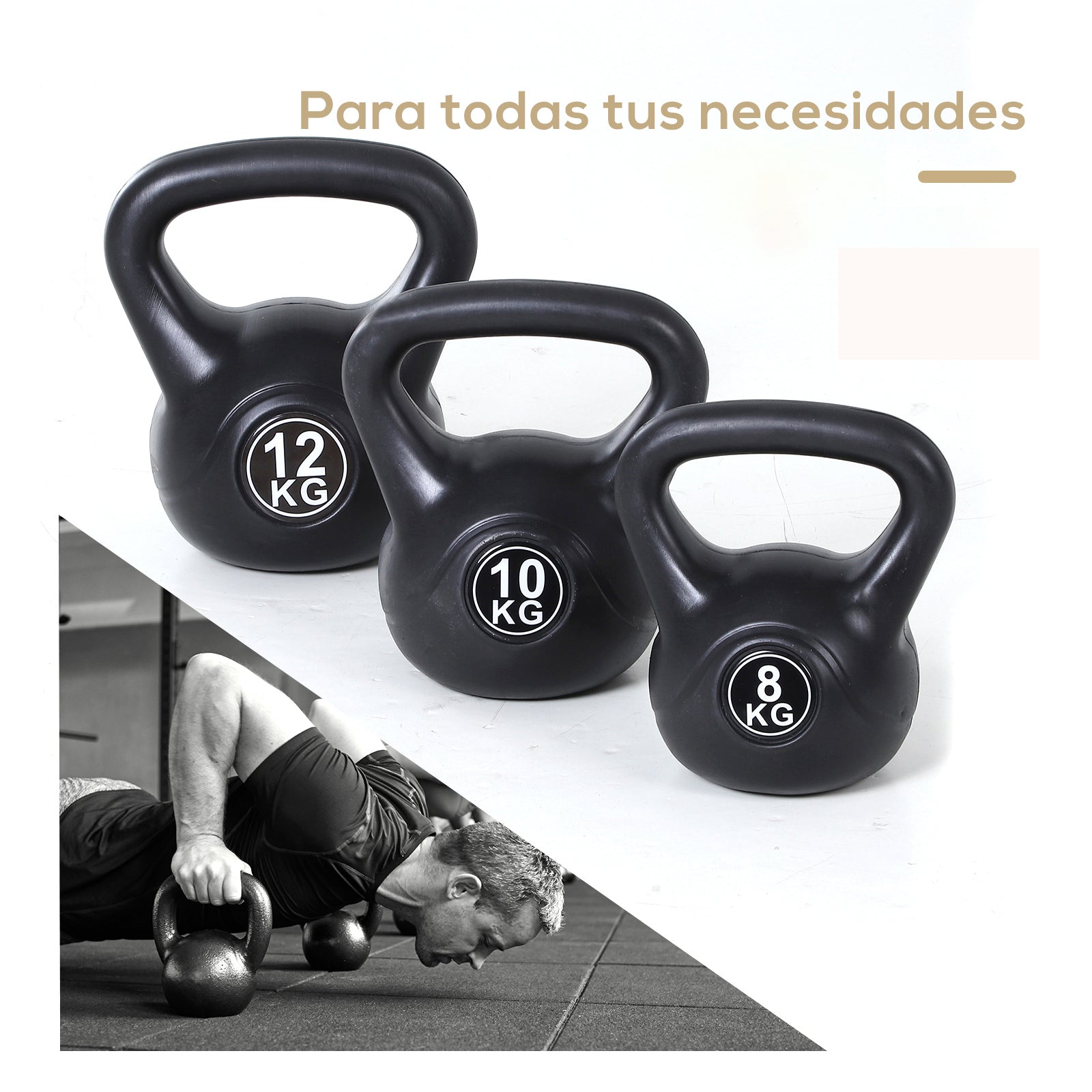12 kg Kettlebell Fitness Sand Filled Russian Weight with Wide Non-Slip Handle for Home and Gym Exercise and Training 27x21x31 cm Black