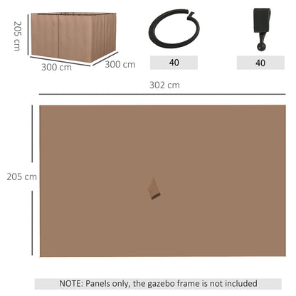 4 Side Walls for Gazebo 3x2 m Gazebo Sides with Hooks Curtain without Windows Garden Gazebo Side Replacement Outdoor Party Brown