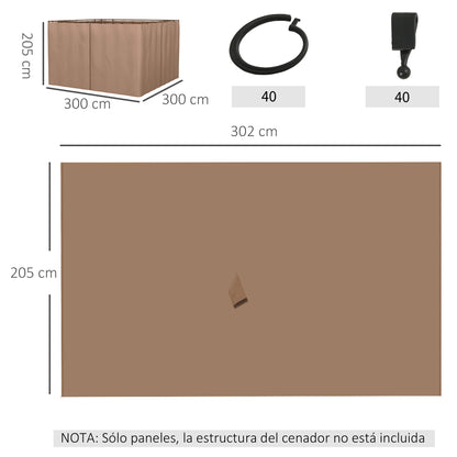 4 Side Walls for Gazebo 3x2 m Gazebo Sides with Hooks Curtain without Windows Garden Gazebo Side Replacement Outdoor Party Brown