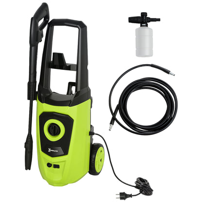 High Pressure Washer 1800W Flow Rate 510 L/h with Aluminum Pump Automatic Stop Pressure of 150 Bar 6m Hose Includes Soap Bottle Brush Nozzle Green and Black
