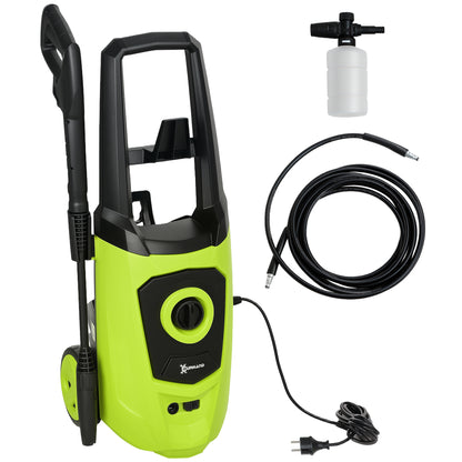 High Pressure Washer 1800W Flow Rate 510 L/h with Aluminum Pump Automatic Stop Pressure of 150 Bar 6m Hose Includes Soap Bottle Brush Nozzle Green and Black