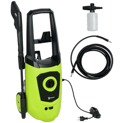 High Pressure Washer 1800W Flow Rate 510 L/h with Aluminum Pump Automatic Stop Pressure of 150 Bar 6m Hose Includes Soap Bottle Brush Nozzle Green and Black