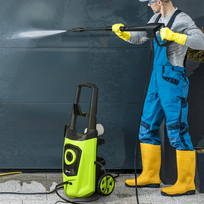 High Pressure Washer 1800W Flow Rate 510 L/h with Aluminum Pump Automatic Stop Pressure of 150 Bar 6m Hose Includes Soap Bottle Brush Nozzle Green and Black