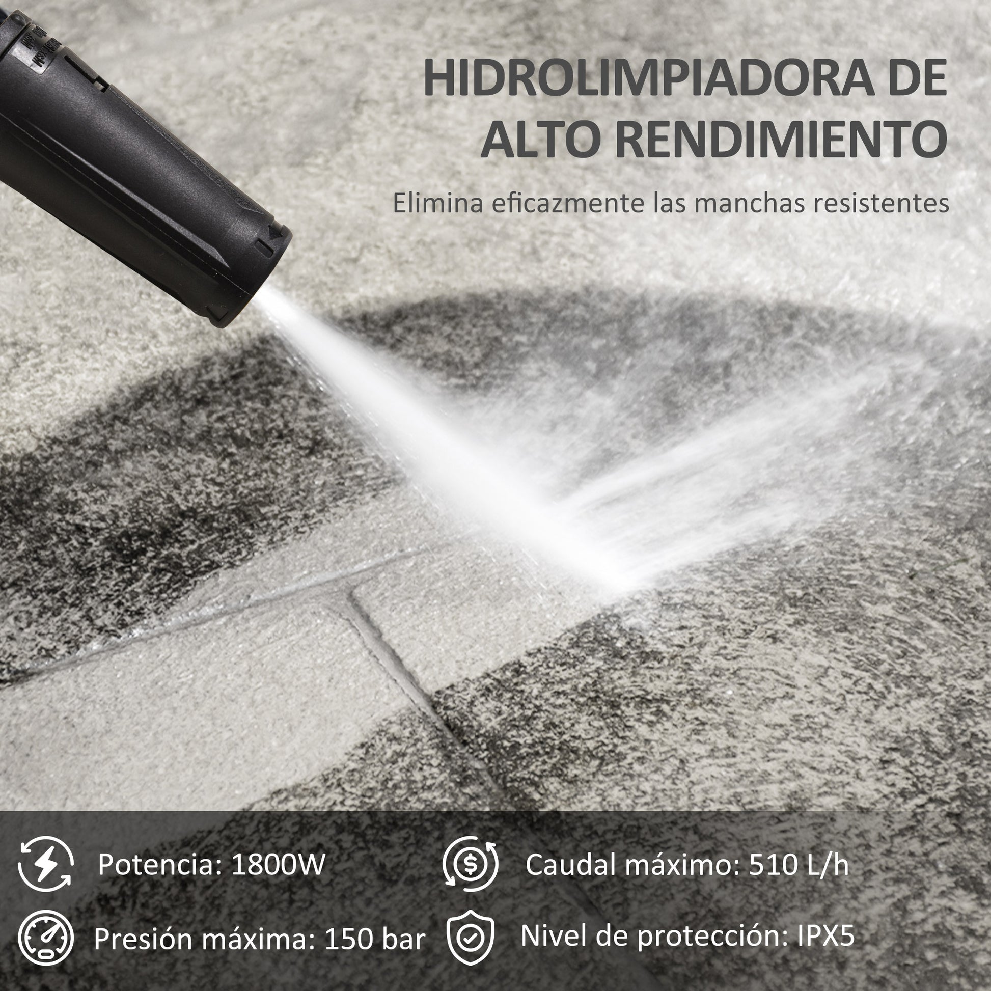 High Pressure Washer 1800W Flow Rate 510 L/h with Aluminum Pump Automatic Stop Pressure of 150 Bar 6m Hose Includes Soap Bottle Brush Nozzle Green and Black