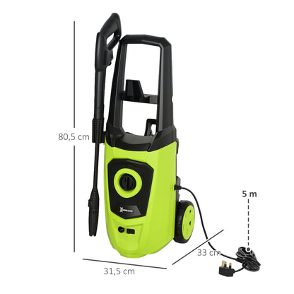 High Pressure Washer 1800W Flow Rate 510 L/h with Aluminum Pump Automatic Stop Pressure of 150 Bar 6m Hose Includes Soap Bottle Brush Nozzle Green and Black