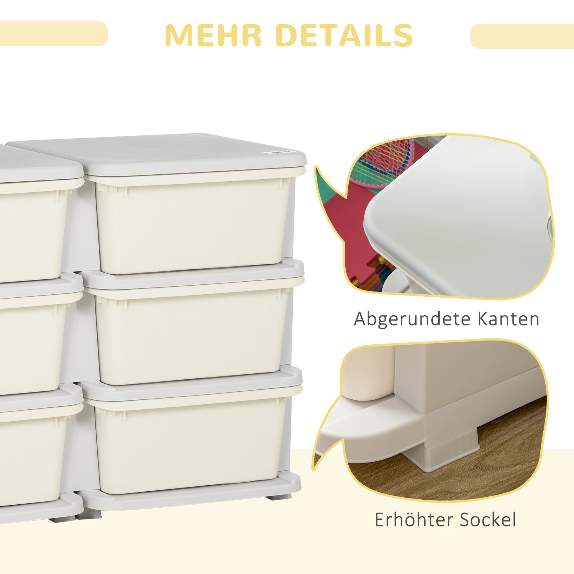 Drawer Cabinet for Kids with Storage Space Storage Boxes Toy Organizer Toy Box Six Levels for Kids' Room 3-6 Years Children's Furniture Cream White 75 x 37 x 56.5 cm