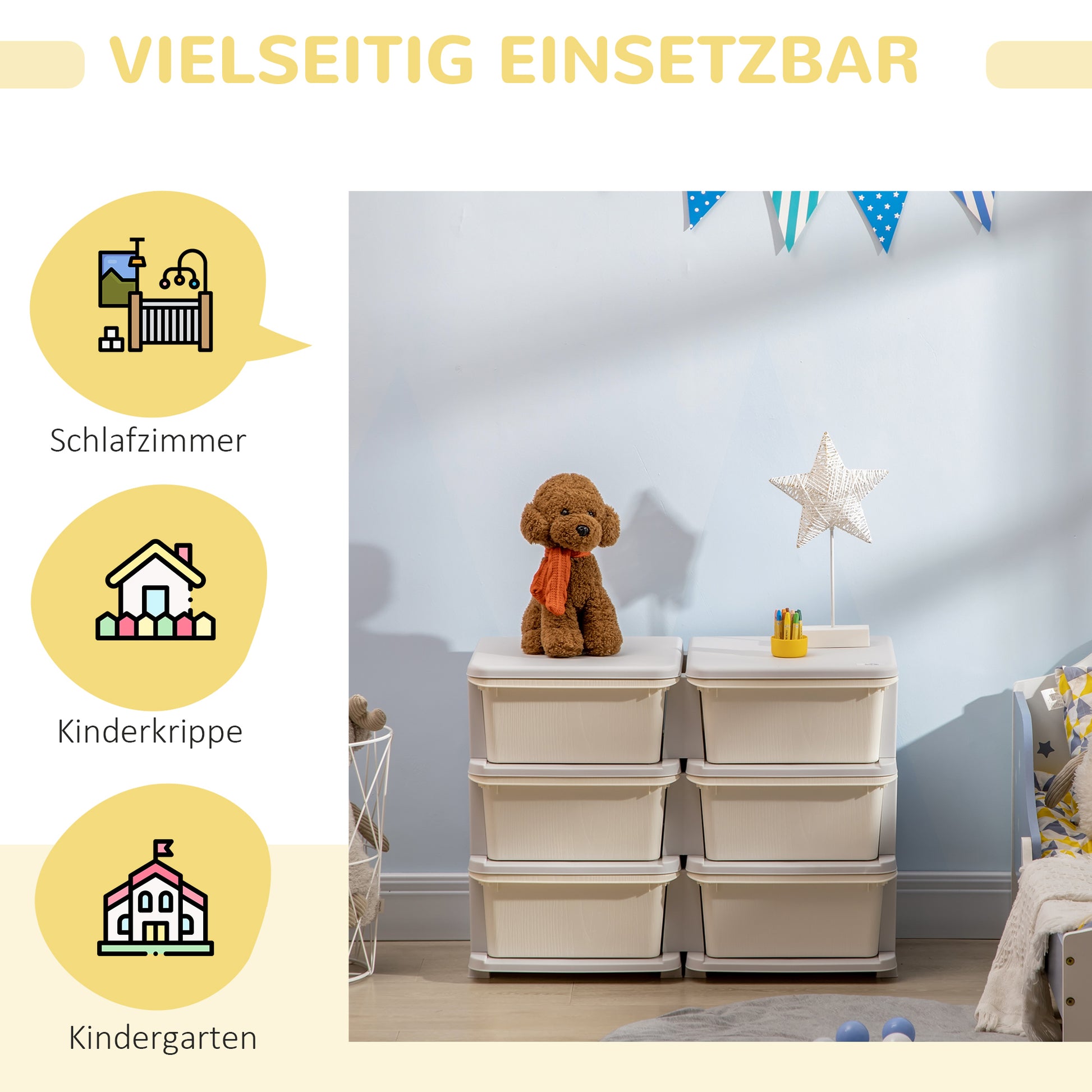 Drawer Cabinet for Kids with Storage Space Storage Boxes Toy Organizer Toy Box Six Levels for Kids' Room 3-6 Years Children's Furniture Cream White 75 x 37 x 56.5 cm