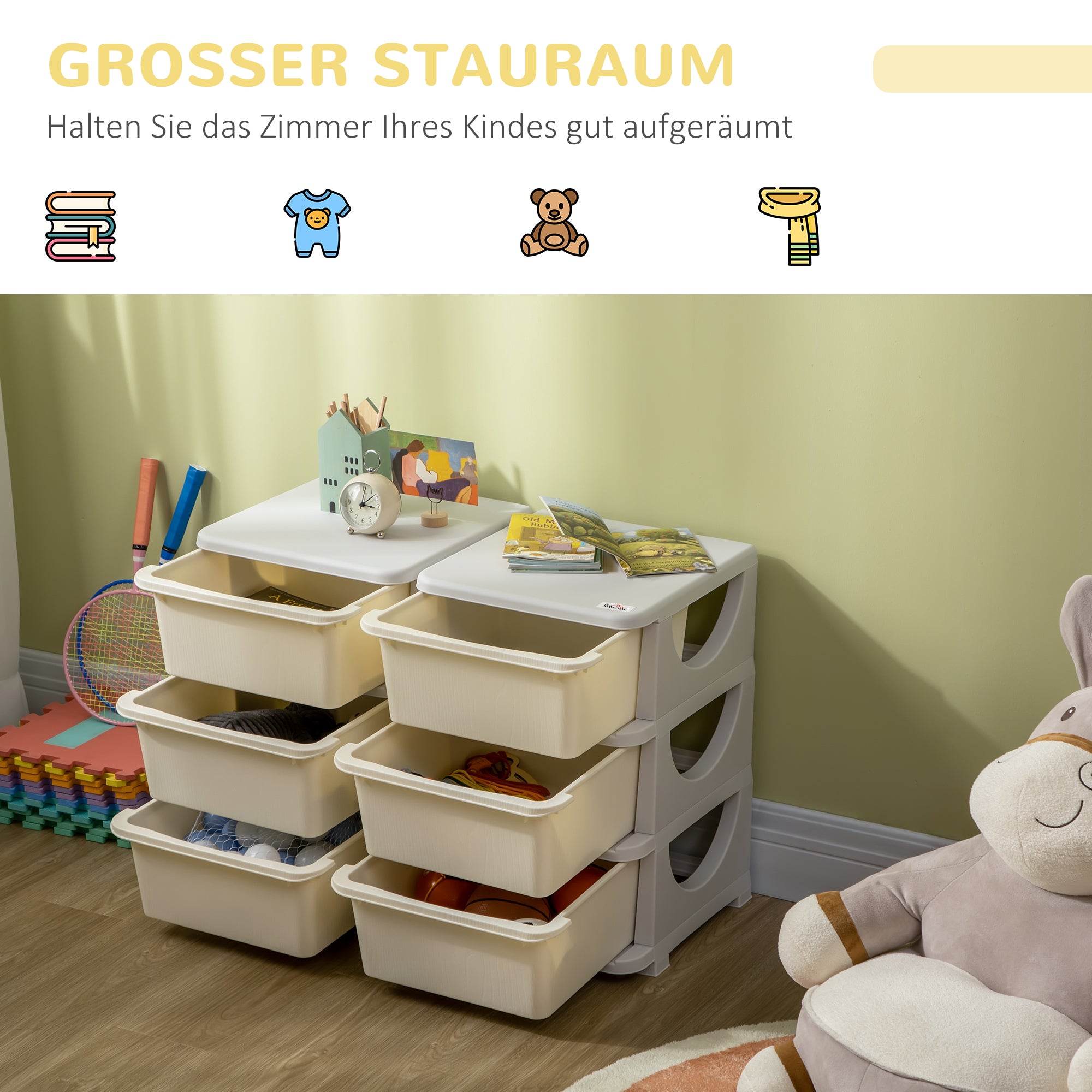 Drawer Cabinet for Kids with Storage Space Storage Boxes Toy Organizer Toy Box Six Levels for Kids' Room 3-6 Years Children's Furniture Cream White 75 x 37 x 56.5 cm