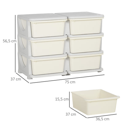 Drawer Cabinet for Kids with Storage Space Storage Boxes Toy Organizer Toy Box Six Levels for Kids' Room 3-6 Years Children's Furniture Cream White 75 x 37 x 56.5 cm