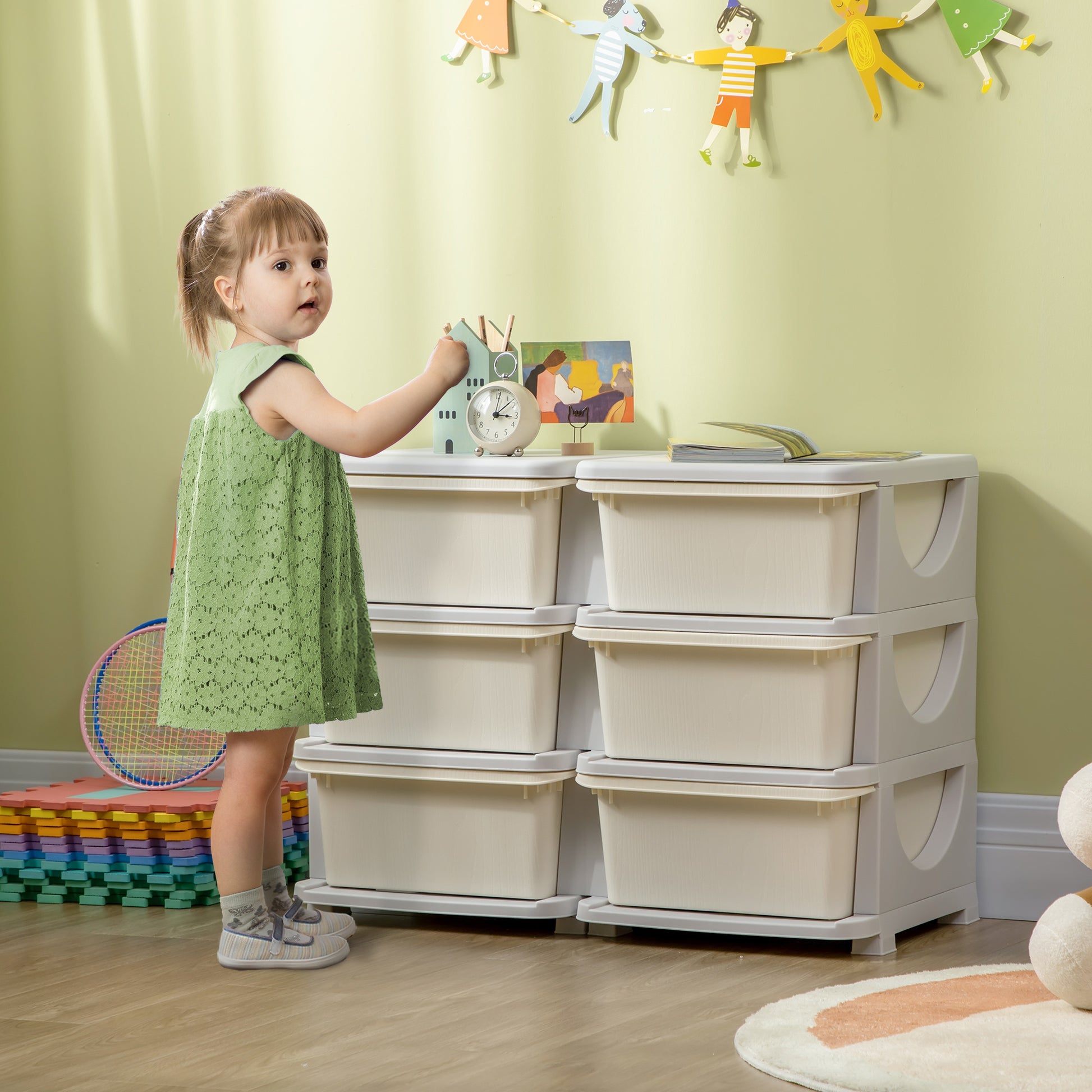 Drawer Cabinet for Kids with Storage Space Storage Boxes Toy Organizer Toy Box Six Levels for Kids' Room 3-6 Years Children's Furniture Cream White 75 x 37 x 56.5 cm