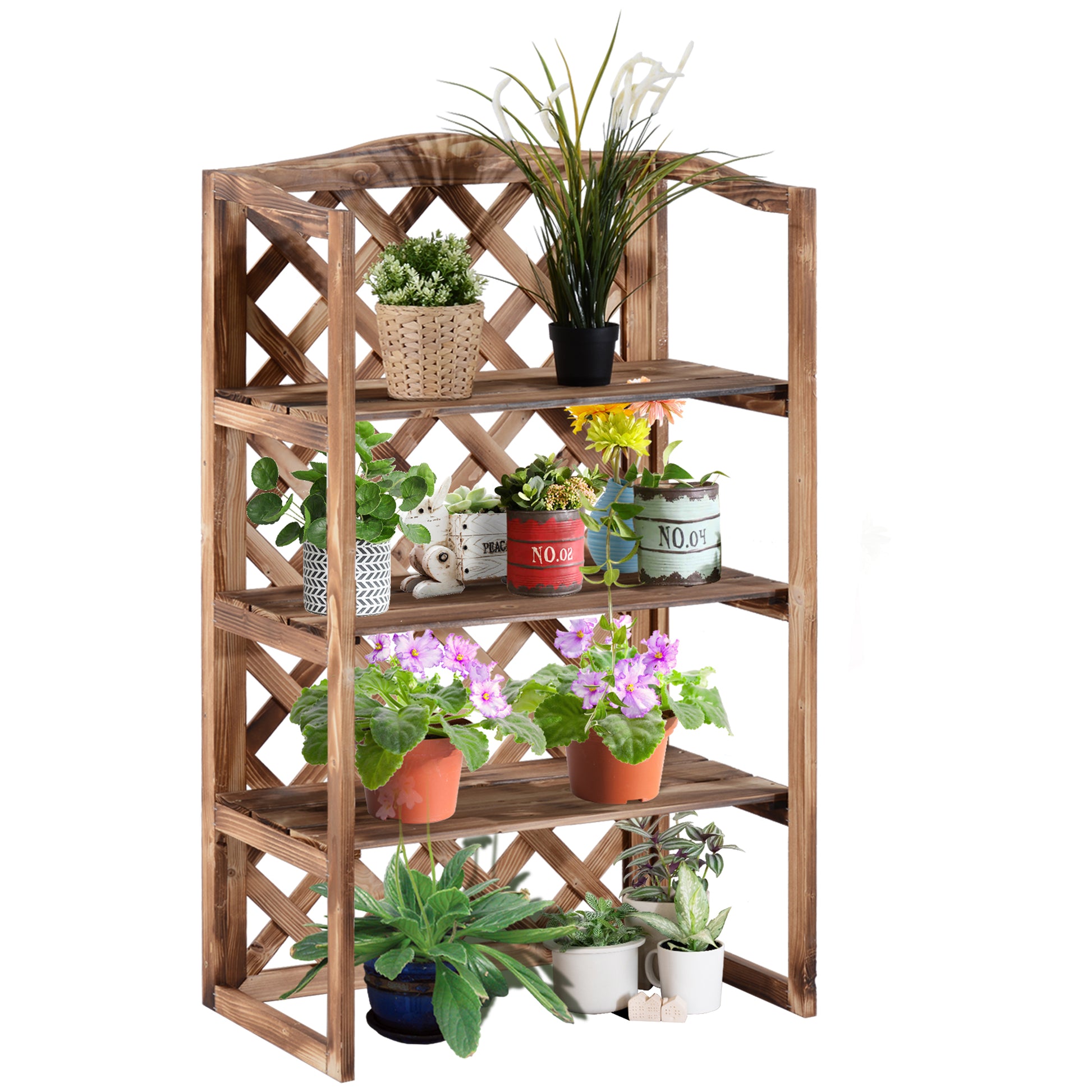 Flower Stand Flower Rack Plant Stand Flower Bench 3 Tiers Pine Wood (Model8)