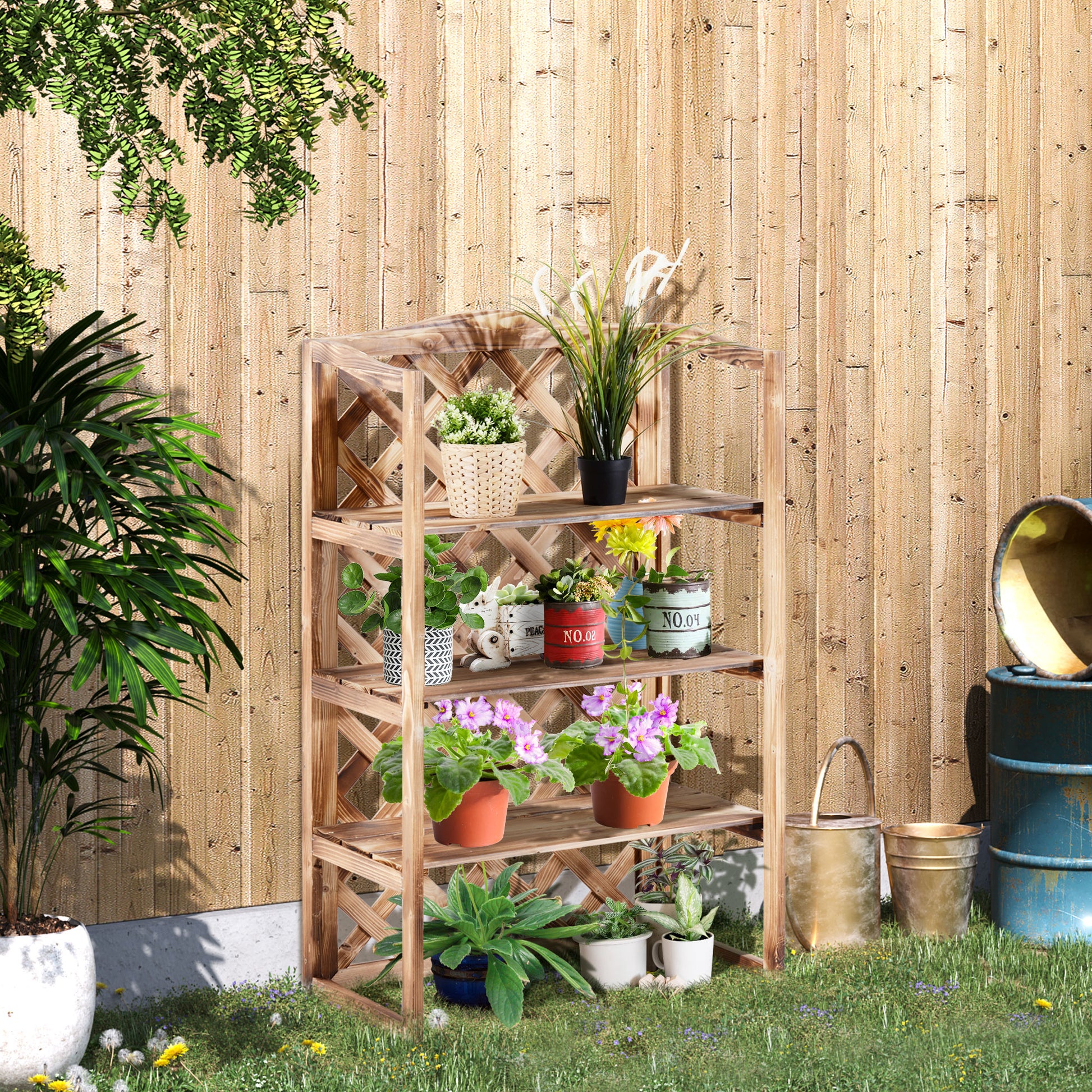 Flower Stand Flower Rack Plant Stand Flower Bench 3 Tiers Pine Wood (Model8)