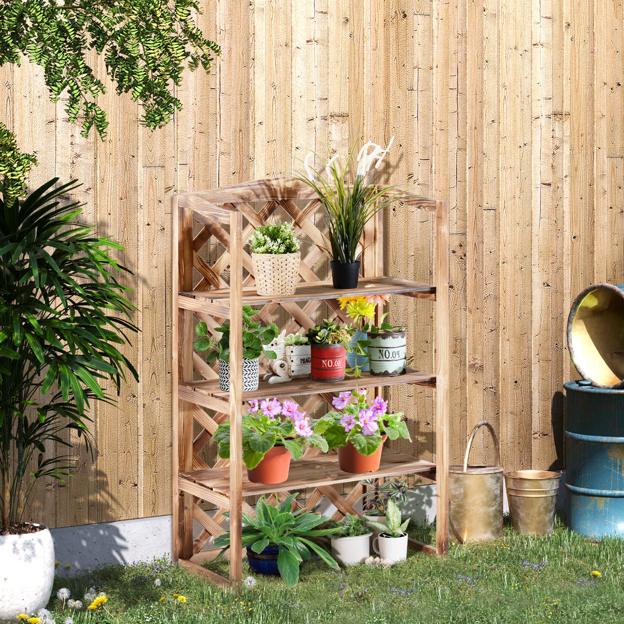 Flower Stand Flower Rack Plant Stand Flower Bench 3 Tiers Pine Wood (Model8)